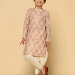 KISAH Kids Peach & White Printed Full Sleeves Kurta Set-picture-5