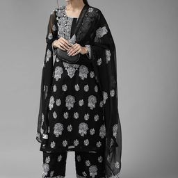 ADA Black & White Embroidered Unstitched Dress Material-4