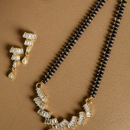 PANASH Gold-Plated & White CZ Stone-Studded Mangalsutra With Earrings-image-26