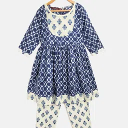 Sangria Girls Blue & White Ethnic Motifs Print Kurta with Trousers-image-47