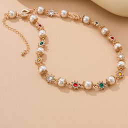 StyleCast x Revolte Gold-Plated Artificial Stones Studded & Pearls Beaded Necklace-7