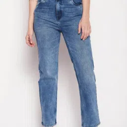 MADAME Navy Straight Fit High Rise Jeans-image-50