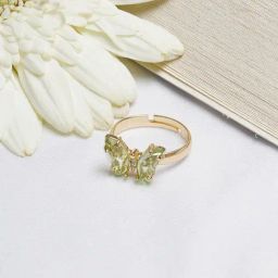 Joker & Witch Light Green & Golden The Party Edit Butterfly Stone Finger Ring-44