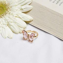 Joker & Witch Pink & Golden Vacation Vibe Mabel Butterfly Big Stone Finger Ring-11