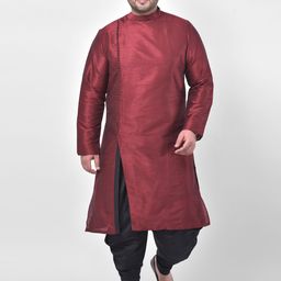 DEYANN PLUS Men Plus Size Maroon & Black Solid Kurta with Dhoti Pants-12