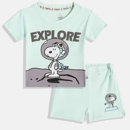 YK X Tinyo Infants Boys Snoopy Printed Pure Cotton T-shirt with Shorts-56