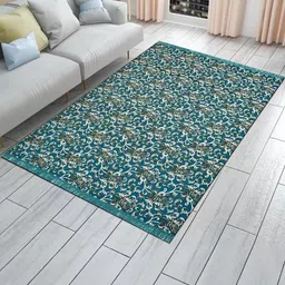 Furnishing Hut Blue & White Ethnic Motifs Printed Non-Slip & Durable Chenille Carpet-picture-4