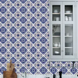 Jaamso Royals Blue & White Printed Self Adhesive 3D Wallpaper-34