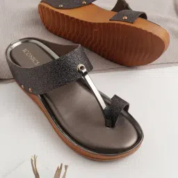Iconics Women's Gun Metal T-Strap Wedges-picture-32