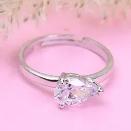 Clara 92.5 Sterling Silver Swiss Zircon Rhodium-Plated Pear Classic Adjustable Ring for Women-image-12