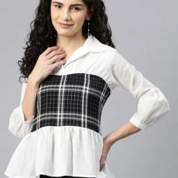 Cottinfab White Cotton Checks Peplum Top-picture-35