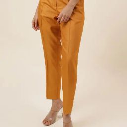 Fabindia Mustard Slim Fit Mid Rise Trousers-image-54