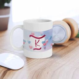 eCraftIndia White Ceramic Heart Balloons Alphabet K Printed Coffee Mug (0.25 L)-45