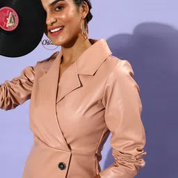 Athena Pink Solid Blazer Dress-image-21