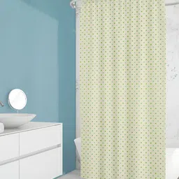 ArtzFolio Cream-Colored & Blue Polka Dot Printed Waterproof Shower Curtain-10