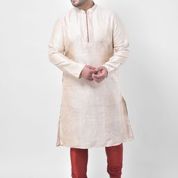 DEYANN PLUS Men Cream-Coloured Silk Woven Kurta Churidar Set-image-39