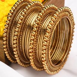 Fida Gold-Plated Classic Bangles for Women - Set of 20-image-2