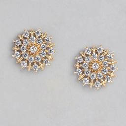 justpeachy Gold-Toned & White Cubic Zirconia Circular Studs-3