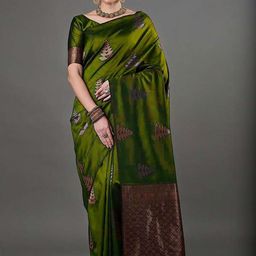 KALINI Green Silk Blend Woven Design Sarees-image-72