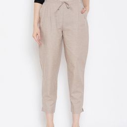 Bitterlime Women Beige Relaxed Regular Fit Solid Peg Trousers-image-66