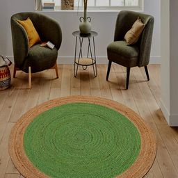 MRIC Beige & Green Self Design Jute Carpet-57