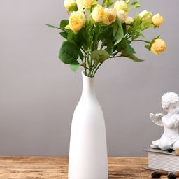 TAYHAA Yellow 2 Pieces Rose Artificial Flower With Pot-53