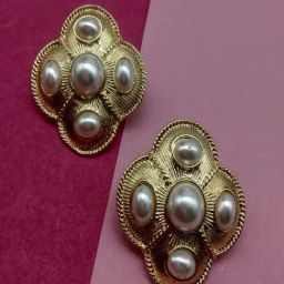 ToniQ Pearl Gold-Plated Textured Stud Earrings for Women-image-34