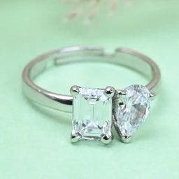Clara 92.5 Sterling Silver Swiss Zircon Rhodium-Plated Twins Adjustable Ring for Women-image-99