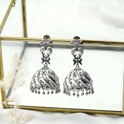 Teejh Atulya Peacock Silver Oxidized Jhumki Earrings-image-42