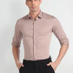 Arrow Brown Cotton Slim Fit Checks Shirt-picture-28