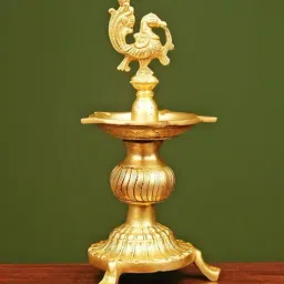 Ekaa Handicrafts Gold Brass Annam Bird 5 Wick Oil Diya Lamp-image-49