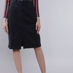 Tokyo Talkies Women Navy Blue Solid Straight Skirt With Belt-image-73