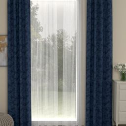 ROSARA HOME Navy Blue & Transparent Set of 4 Regular and Sheer Long Door Curtains-58