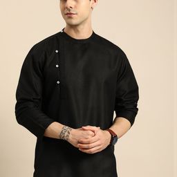 Anouk Men Black Solid Mandarin-Collar Angrakha Kurta-image-23