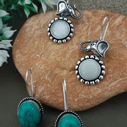 Sanjog German Silver Artificial Stones Studded Oxidised Animal Shaped Drop Earrings-picture-5