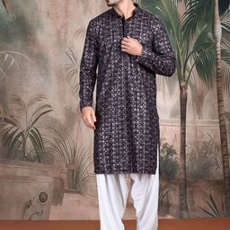 Sangria Chic Geometric PatternChikankari Kurta With Sequin-picture-10