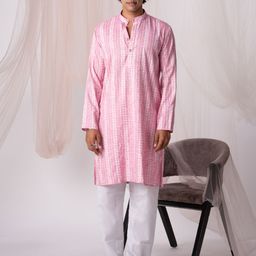 5 Stitch Men Geometric Printed Khadi Kurta-image-67