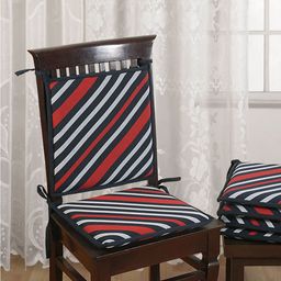 Swayam Set Of 6 Navy Blue & Red Striped Chair Pads With Loops-3
