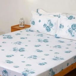 Ariana White & Blue Cotton 260 TC Super King Bedsheet with 2 Pillow Covers-image-55
