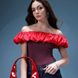 bebe All Day Off-Shoulder Fitted Top With Ruffles Detail-image-35