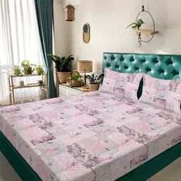 Myntra Elegant Homes Pink & Grey Printed 300 TC Fitted King Bedsheet Set 2.7 x 2.7 m-picture-35