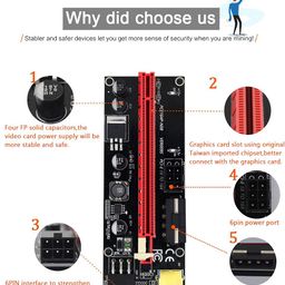 Nextar VER 009S Riser Cable Black PCIE Riser 1X to 16X Graphics Extension for GPU Mining Powered Riser Adapter Card, 60cm USB 3.0 Cable, 4 Solid Capacitors, Two 6PIN & Molex 3 Power Options(Pack 0f 2) image 2