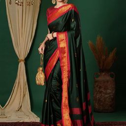 SILKWEAR Ethnic Motifs Zari Silk Cotton Banarasi Saree-16