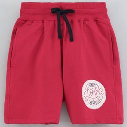 Doreme Above Knee Length Cotton Shorts More Love Yourself Text Print - Red-image-96