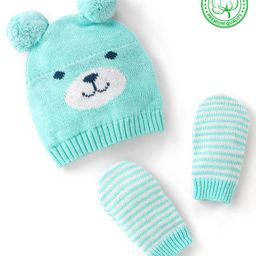 Babyhug Organic Cotton Woollen Cap and Mitten Set Bear  Design Blue - Cap Diameter 9.5 cm-image-29