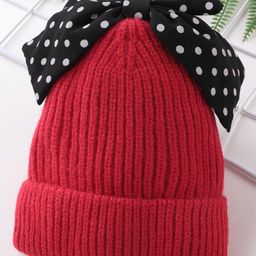 Babyhug Acrylic Woollen Cap Bow Design Medium Size - Red-image-75