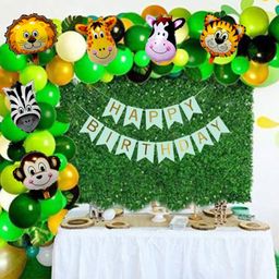 Bubble Trouble Jungle Safari Theme Birthday Decoration Kit with 6 Animals Face Foil Balloons - 54 Pieces-2
