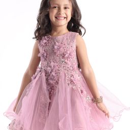 Mark & Mia Sleeveless Party Frock With Floral Embroidery & Applique - Pink-image-43