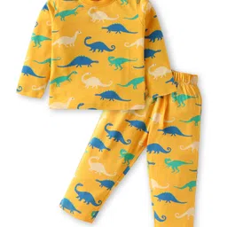Babyhug Cotton Single Jersey Knit Full Sleeves Night Suit Dino Print - Yellow-picture-25