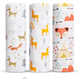 Babyhug Cotton Muslin Multipurpose Swaddle Wraps Animal Print Pack of 3 - Multicolour-image-15